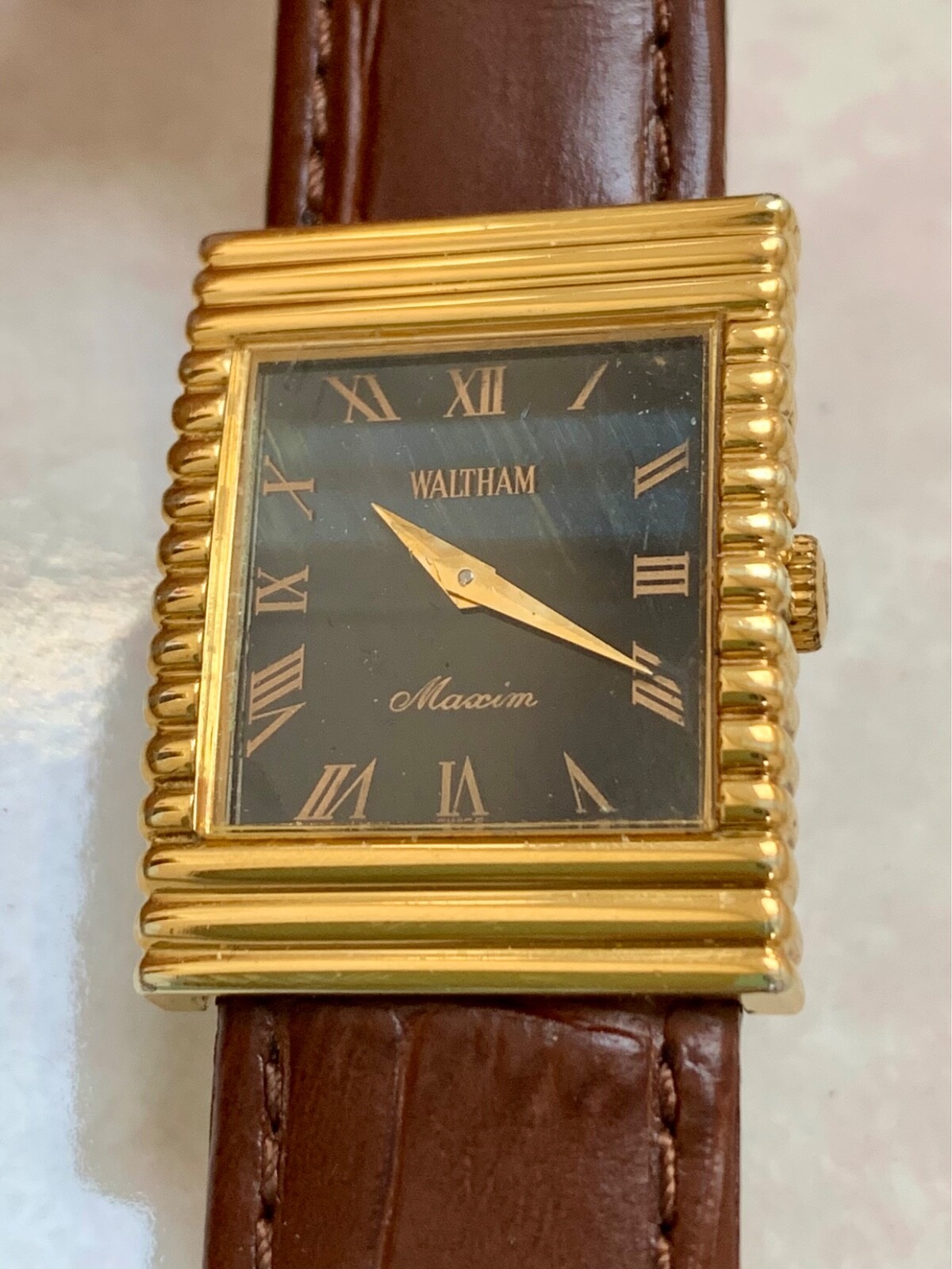 Vintage Waltham Maxim Grey Blue Stone Dial King Midas Golden Vintage Waltham Maxim Grey Blue Stone Dial King Midas Golden