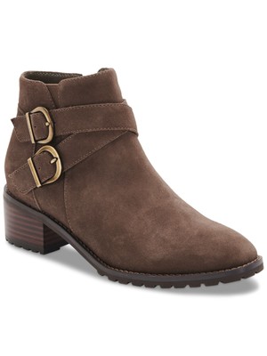 AQUA Womens Brown Water Resistant Sela Round Toe Block Heel Zip-Up Booties 6.5 M