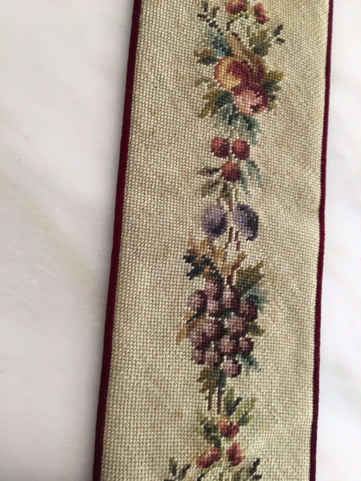 VINTAGE NEEDLEPOINT BELL PULL WITH FRUIT DECORATION 70