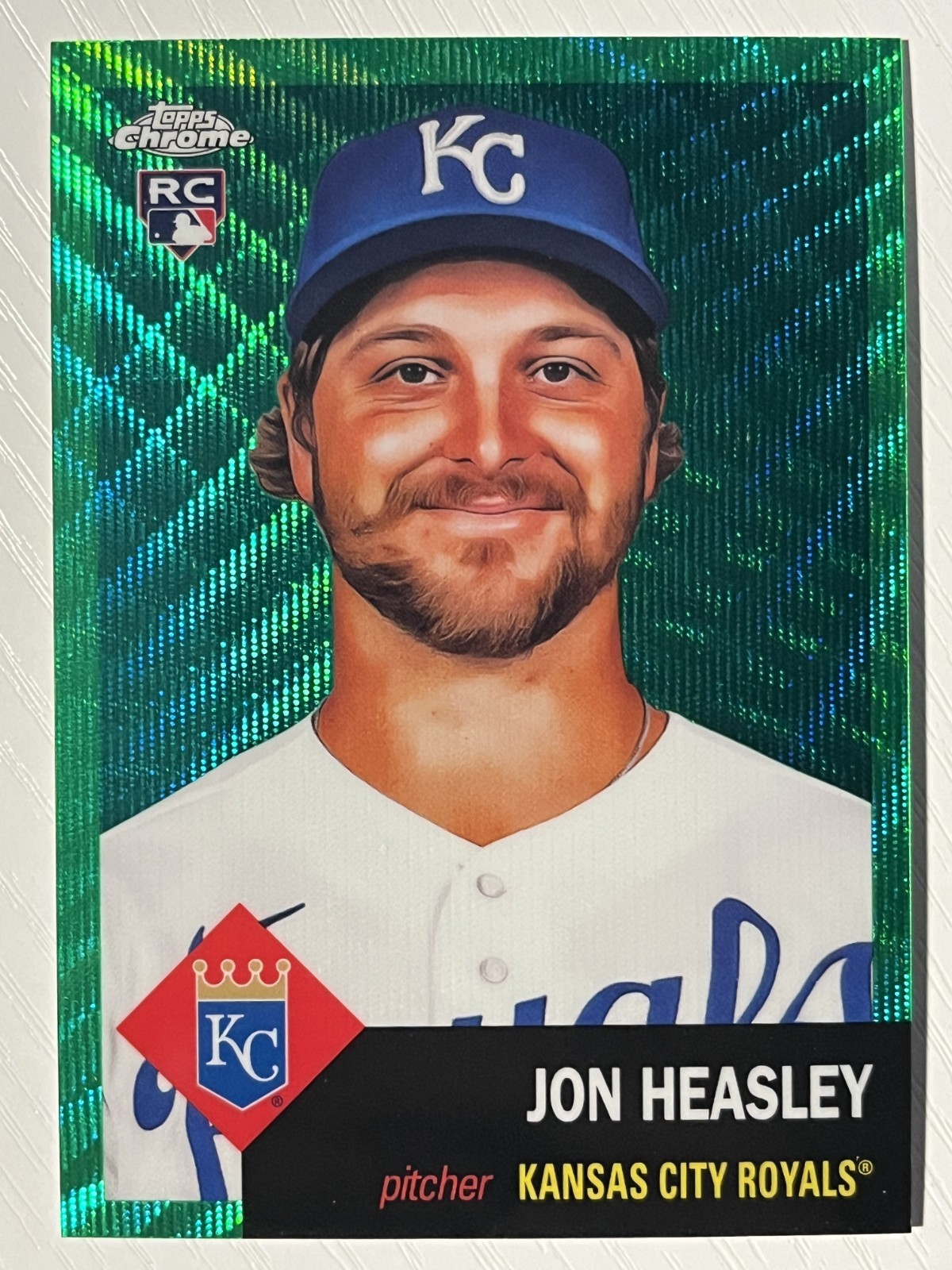 Jon Heasley 2022 Topps Chrome Platinum Anniversary Green Wave Refractor RC 59/99