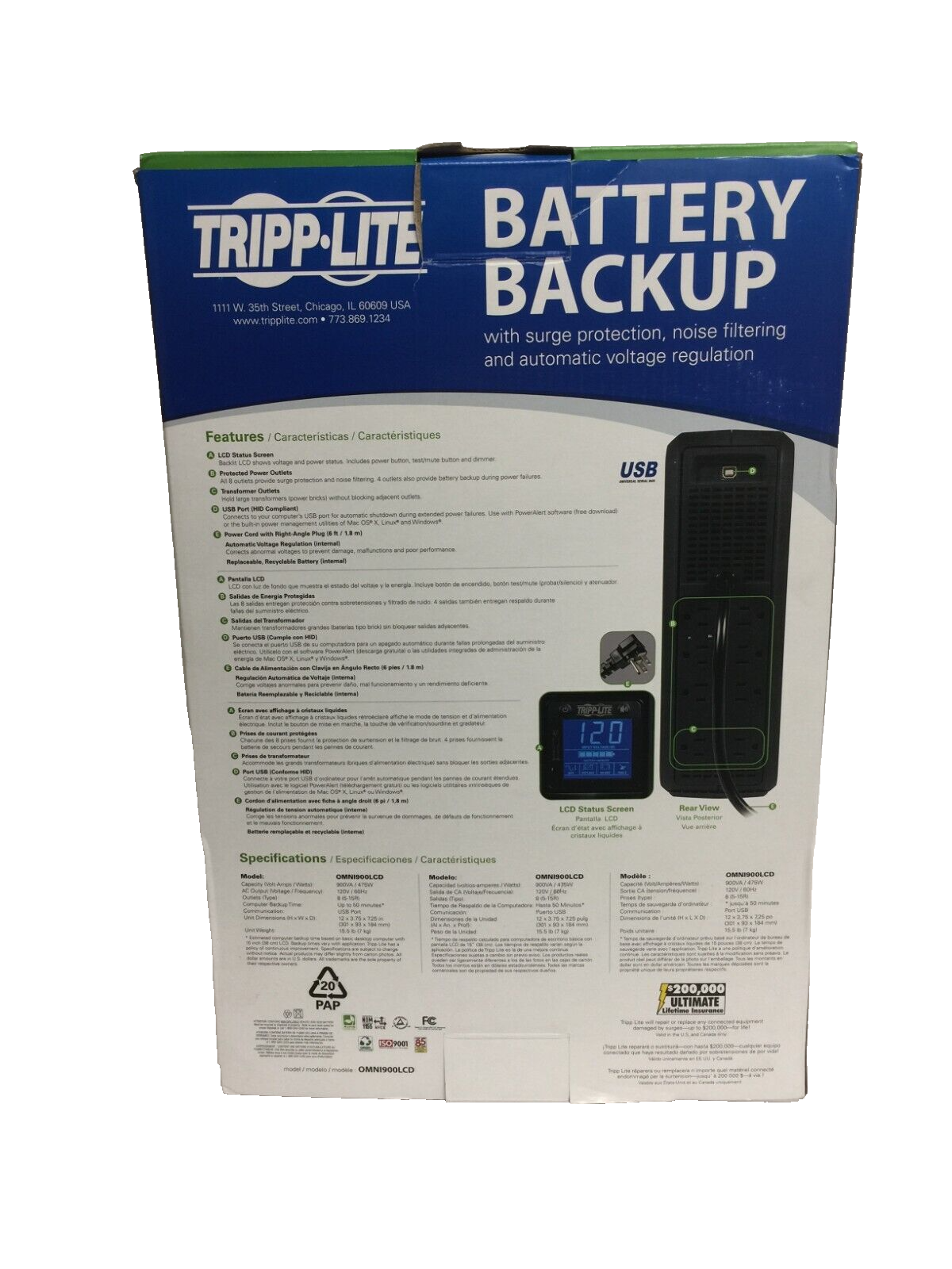 Tripp-Lite Battery Back Up Power Supplies, OMNI Series- OMNI900LCD