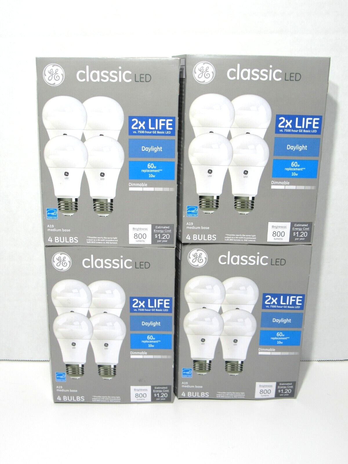 (4) 4 Packs GE classic LED 60 watt equivalent A19 Daylight D