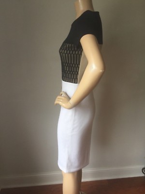 Pre-owned St John Knit Dress Sz 10 Black Caviar & White Color Block Milano Knit Wool