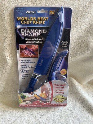 Diamond Sharp Ceramic Coated 8'' Diamond Chef Knife with Sheath & Peeler!