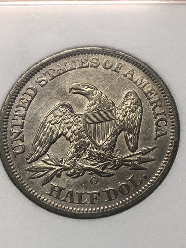 1855-O SEATED LIBERTY HALF DOLLAR AU++; SLABBED