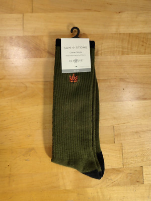 Sun + Stone  Green/Black tips Crew Socks Shoe Size 10-13