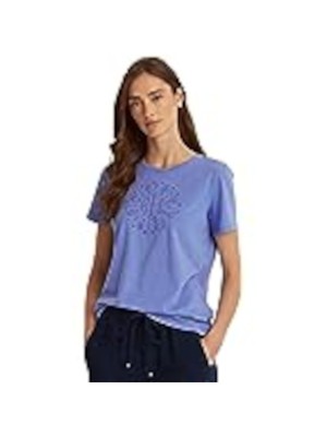 

LAUREN RALPH LAUREN Женская синяя облегающая футболка с круглым вырезом и короткими рукавами с логотипом, Синий