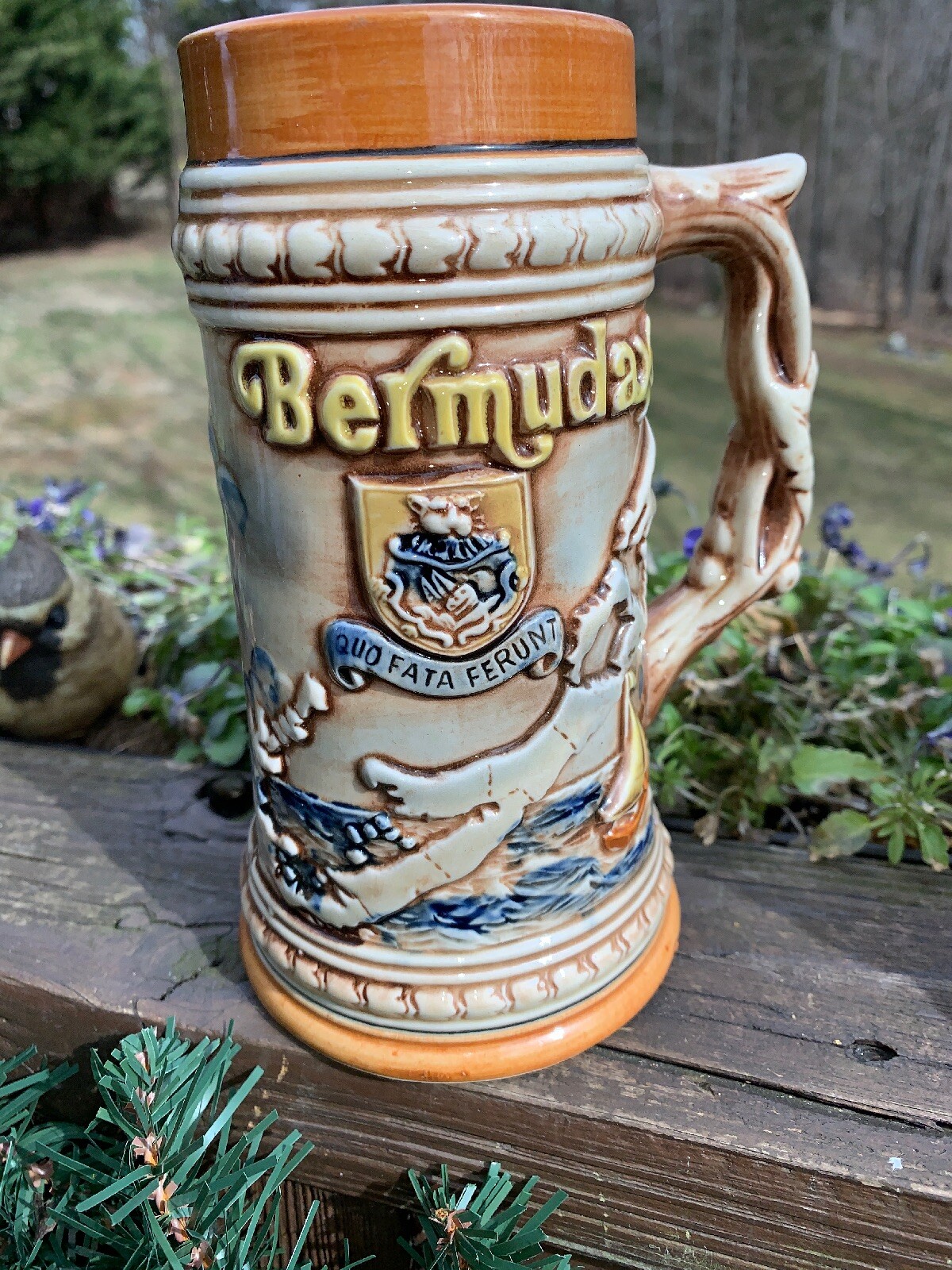 GERMAN BEER STEIN Lighthouse Watch Man in BERMUDA Island MUG Made In Japan 7x5