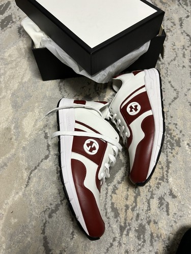 Pre-owned Gucci Women Sneakers Burgundy And White With  Logo Size 35.5 Or 39.5