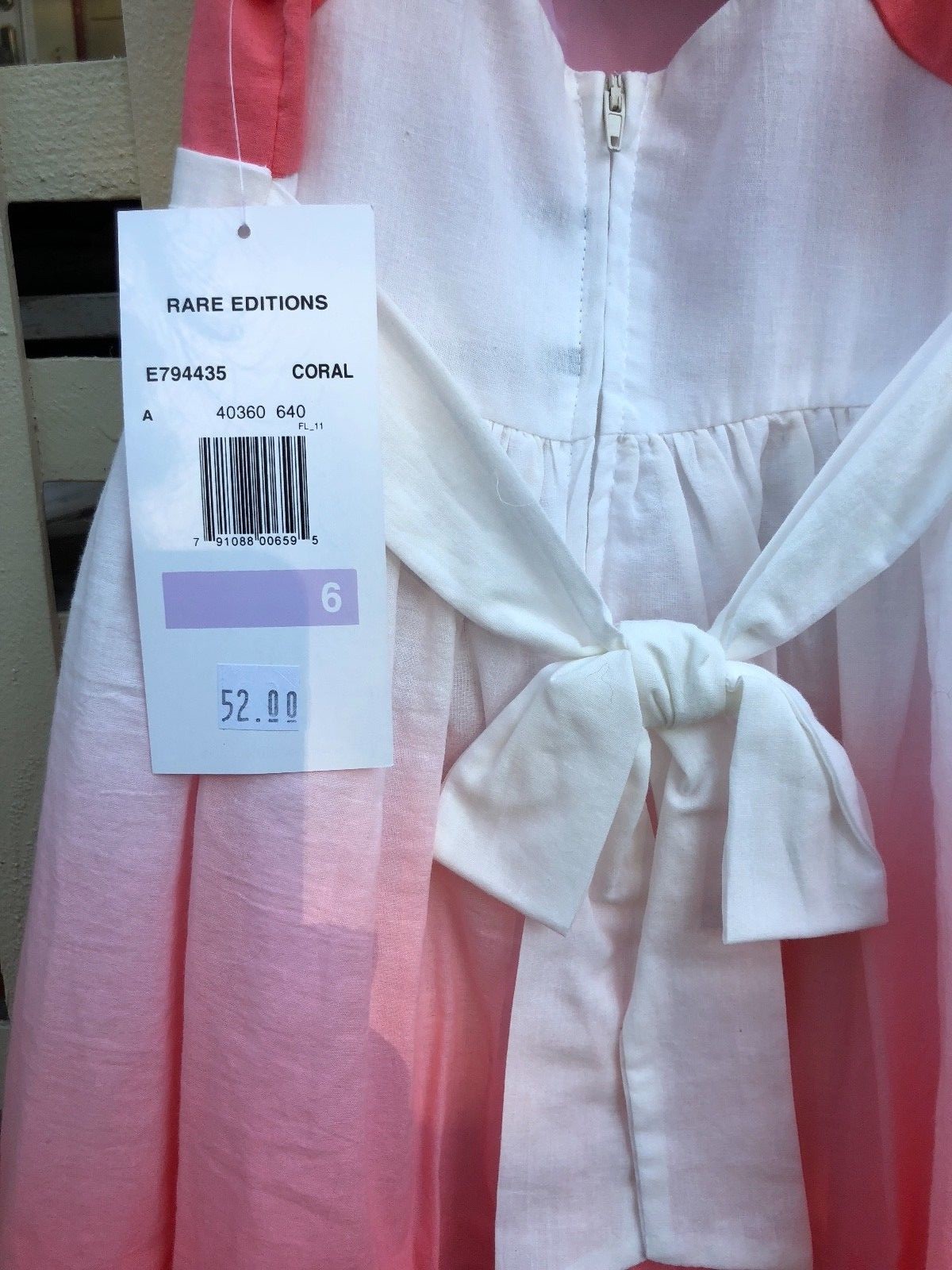 Girls Dress Rare Editions Size 6 coral & creme colored eyelit cotton w bow
