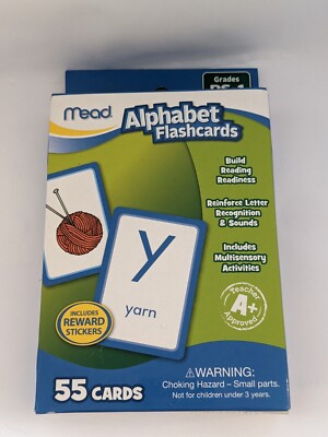 Mead Alphabet Flashcards 55 Cards Grades Pre-School-1st Reward Stickers Included