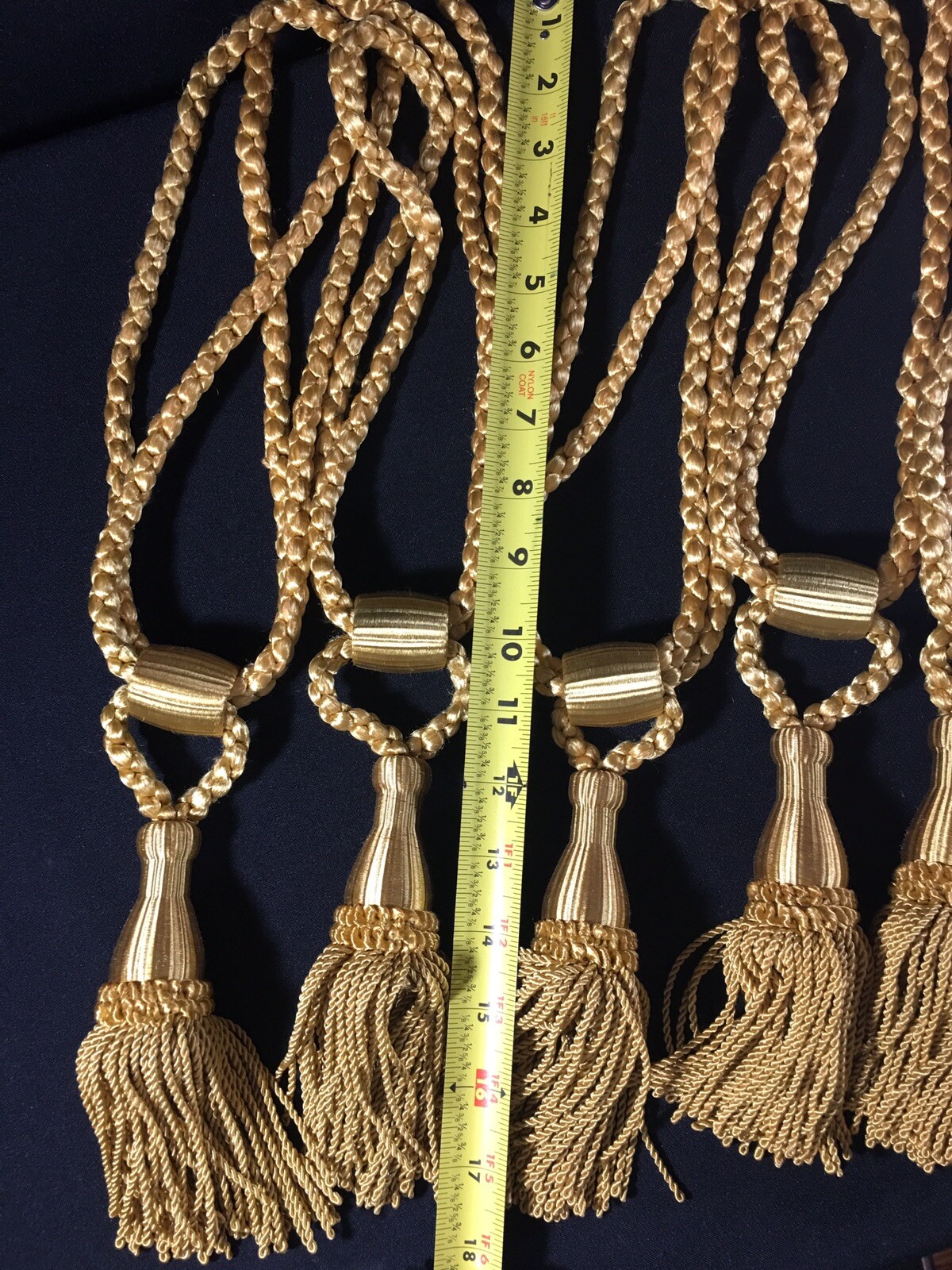LOT Of 5 Vintage Gold Colored Curtain Tie Backs Drapery Tassels Rope Cord 1970s