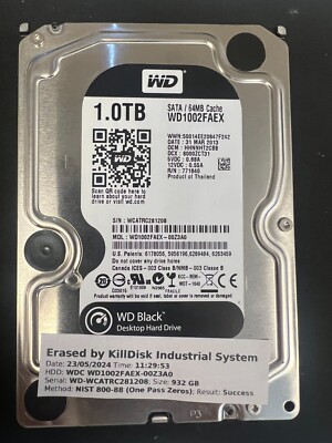 Western Digital WD Black 1TB,Internal,7200RPM,3.5'' (WD1002FAEX-00Z3A0) HDD