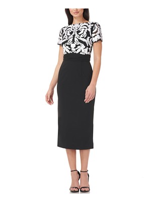 

JS COLLECTION Черное женское вечернее платье-футляр миди с короткими рукавами и вырезом лодочкой JS COLLECTION, Черный