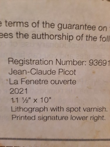 Jean Claude Picot "La Fenetre ouverte" 11.5 x 10 Lithograph art print with COA