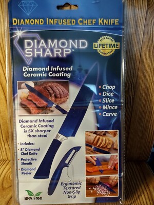Diamond Sharp 8 inch Diamond Chef Knife As Seen On TV with Diamond Peeler, NEW!