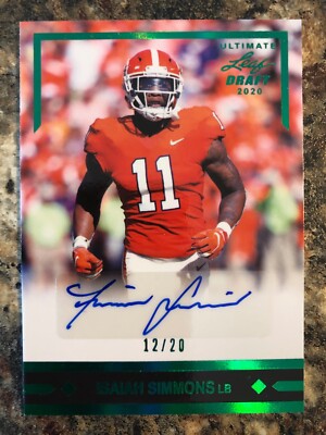 Isaiah Simmons 2020 Leaf Ultimate Draft Green Auto 12/20 Cardinals Clemson