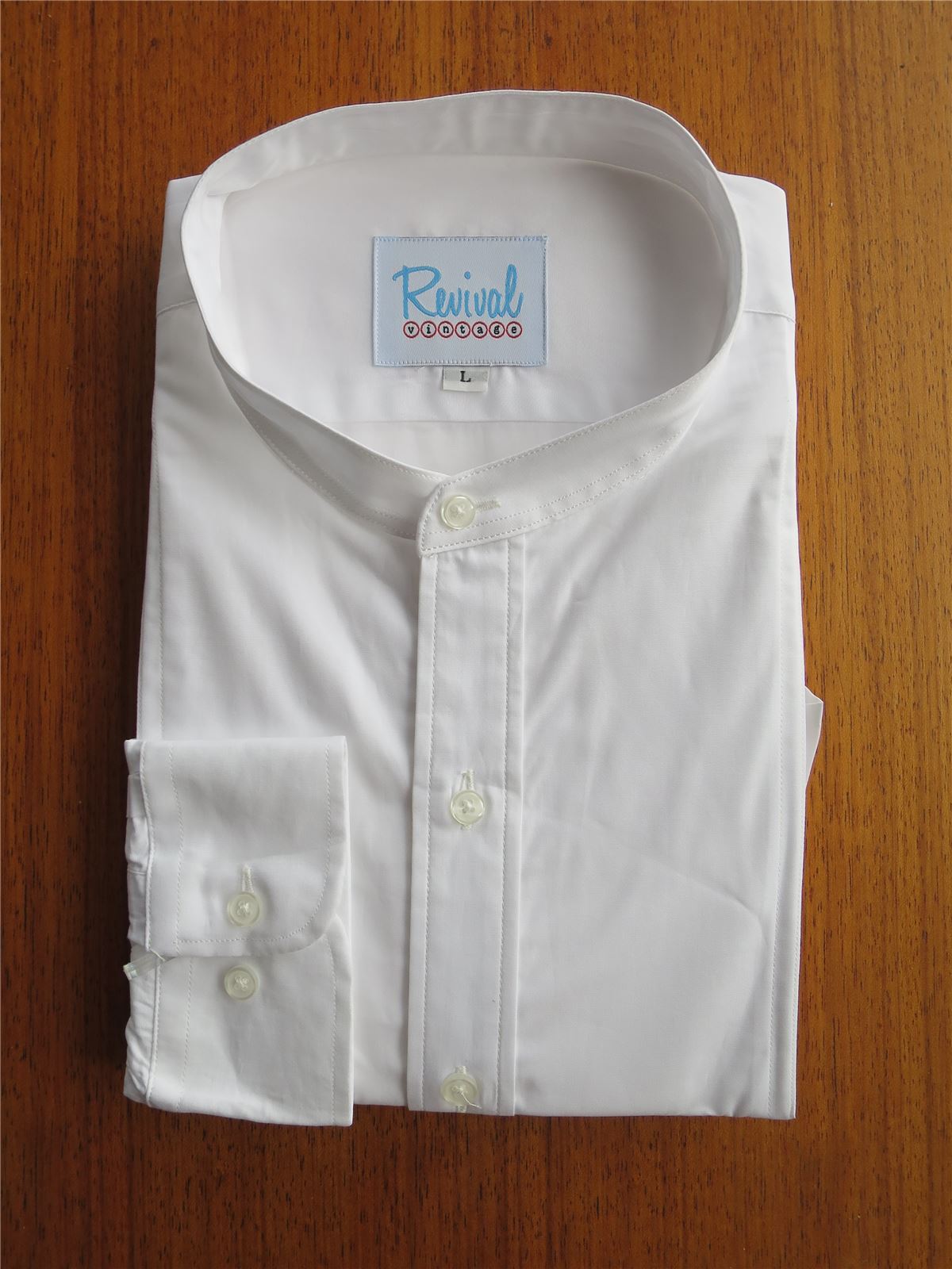 white collarless dress shirt