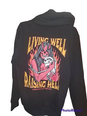 Living Well Raising Hell Hoodie by Linda Finegold designs size small