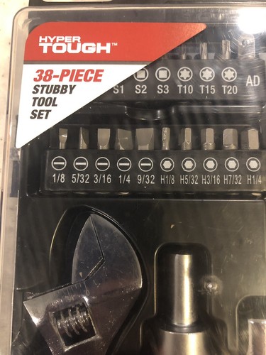 Hyper Tough 38 Piece Stubby Tool Set Ratchet, screwdriver, bits Household Sealed