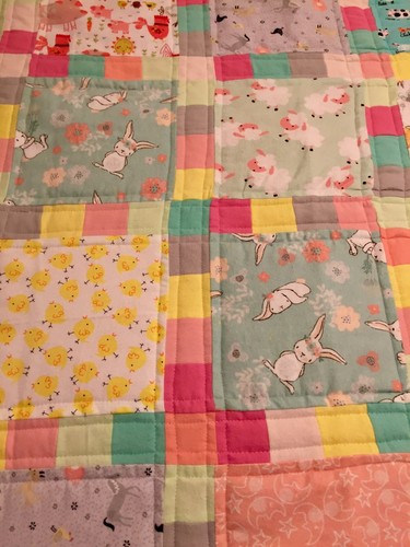 New handmade Baby Lap Crib Quilt Blanket Throw 34”x52” -Snuggle Flannel Soft!