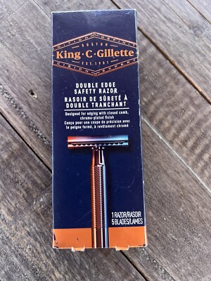 King C. Gillette Men's Double Edge Safety Razor + 5 Refill Blades Open Box