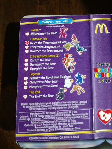 TY Teenie Beanie Babies McDonald Dinosaur Trio 1994 “REX” the Tyrannosaurus Rex