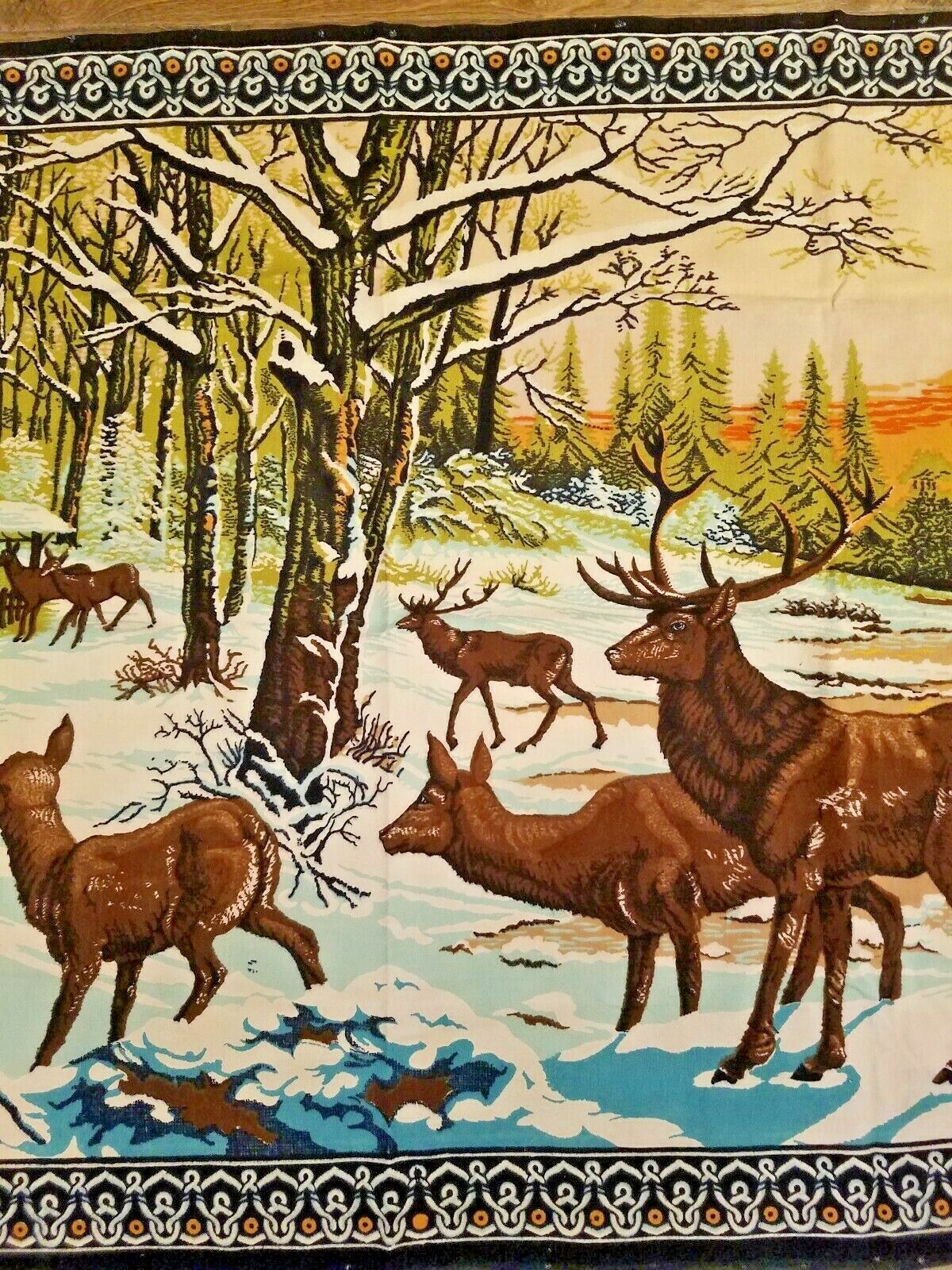 Vintage Large Plush Velvet Rug Wall Hanging Tapestry Stag Deer Buck Doe 56 x 38