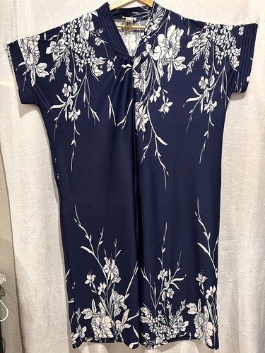 Anthony Richards Large Blue Floral Pattern Zip House Dress Pocket Short Sleeve