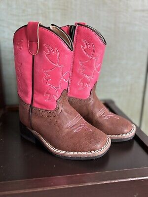 Old West Brown/Pink Toddler Girls Cowboy Boots Size 6