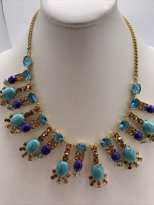 $150 Carolee Gold Tone 18  Blue Statement Necklace C509