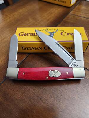 GERMAN CREEK 3 3/4'' Stockman Pocket Knife Three Blade Smooth Red Bone NEW