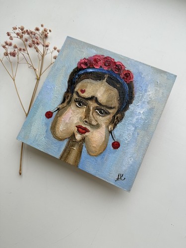 Original Art Frida Kahlo Painting Frida Portrait Art  Women Tiny Art Frida Art