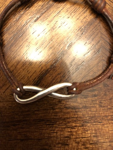 James Avery Sterling Silver Infinity Infinite Bracelet Brown Leather Cord