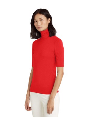 

RALPH LAUREN Женский красный топ с высоким воротником и рукавами до локтя