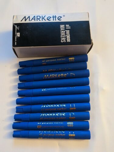 Box of 10 NEW Vtg Lot Eberhard Faber MARKette 680 BLUE Permane...