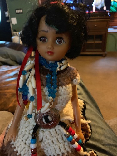 Vintage Native American Indian Girl Doll Handmade Crochet Dress