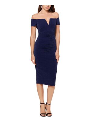 

XSCAPE Womens Stretch Glitter с коротким рукавом с открытыми плечами ниже колена, вечернее платье, Navy