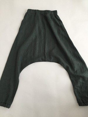 100% LINEN HAREM PANTS SIZE SMALL PINE GREEN YOGA BAGGY DROP CROTCH PANTS WOMEN
