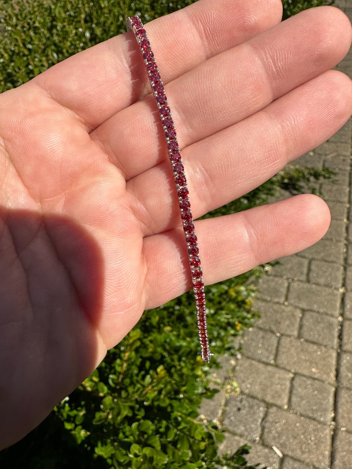 Pre-owned Silver Real Iced Ruby Red Moissanite 3mm Tennis Bracelet 925  Pass Diamond Test