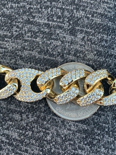 Pre-owned Silver Men's Miami Cuban Gucci Link Chain 14k Gold Plated Stainless Figarucci Choker Cz In