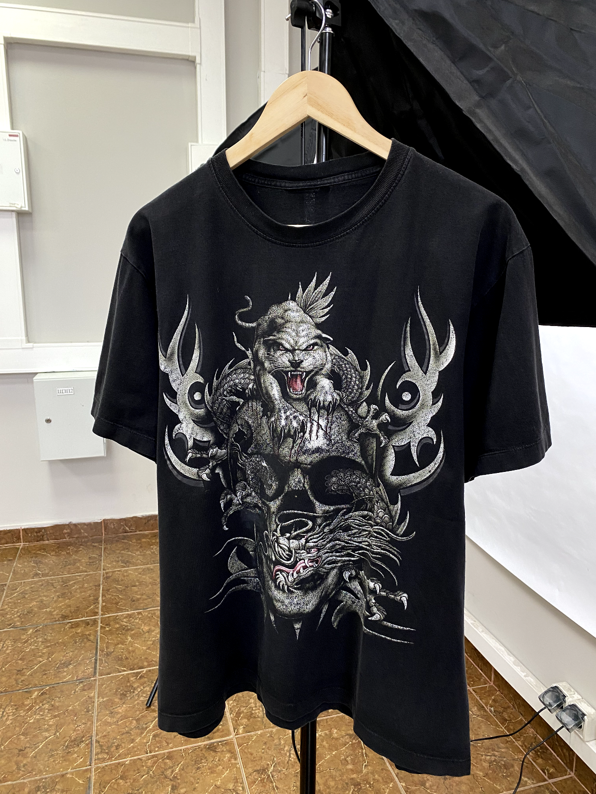 トップス TATTO LS T-SHIRT Dragon Skull Deadstock 💀 Vintage 90s Skull Death Panther Dragon Japan Style t