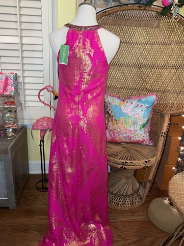 Pre-owned Lilly Pulitzer Franconia Maxi Dress Magenta Paisley Chiffon ? Size 2 ? In Purple