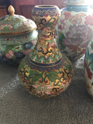 Lot of 6 Vintage Cloisonne Covered Jars and Vases