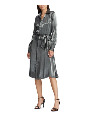 

RALPH LAUREN Женское вечернее платье-рубашка серебристого цвета с металлическим воротником ниже колена, Серебряный