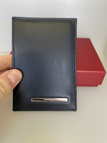 Pre-owned Ferragamo Salvatore  Black Leather Card Holder Plaque Box Id $350 Logo Gancin