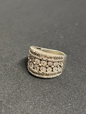 Estate Jewelry Fancy CZ Band Ring .925 Sterling Silver Size 7