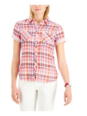 

TOMMY HILFIGER Женский топ цвета слоновой кости с фиксированными манжетами, клетчатый топ с рукавами на пуговицах, Цвет слоновой кости