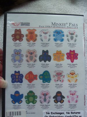 OESD MINKEE PALS EMBROIDERY CD - PACK #11936 - 20 DESIGNS - MULTI FORMAT CD