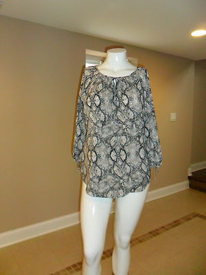 Faded Glory Women's 3/4 Sleeve Tie Peasant Taupe/Black Combo Size:L (12-14) 